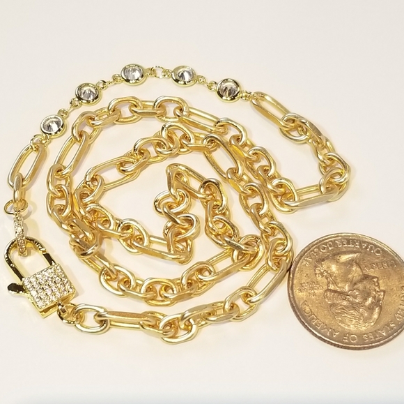 Trendy Lock Clasp Diamond Pave CZ Chain Necklace - Picture 9 of 12